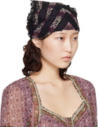 Anna Sui Black & Purple Cameo Stripe Print Headscarf
