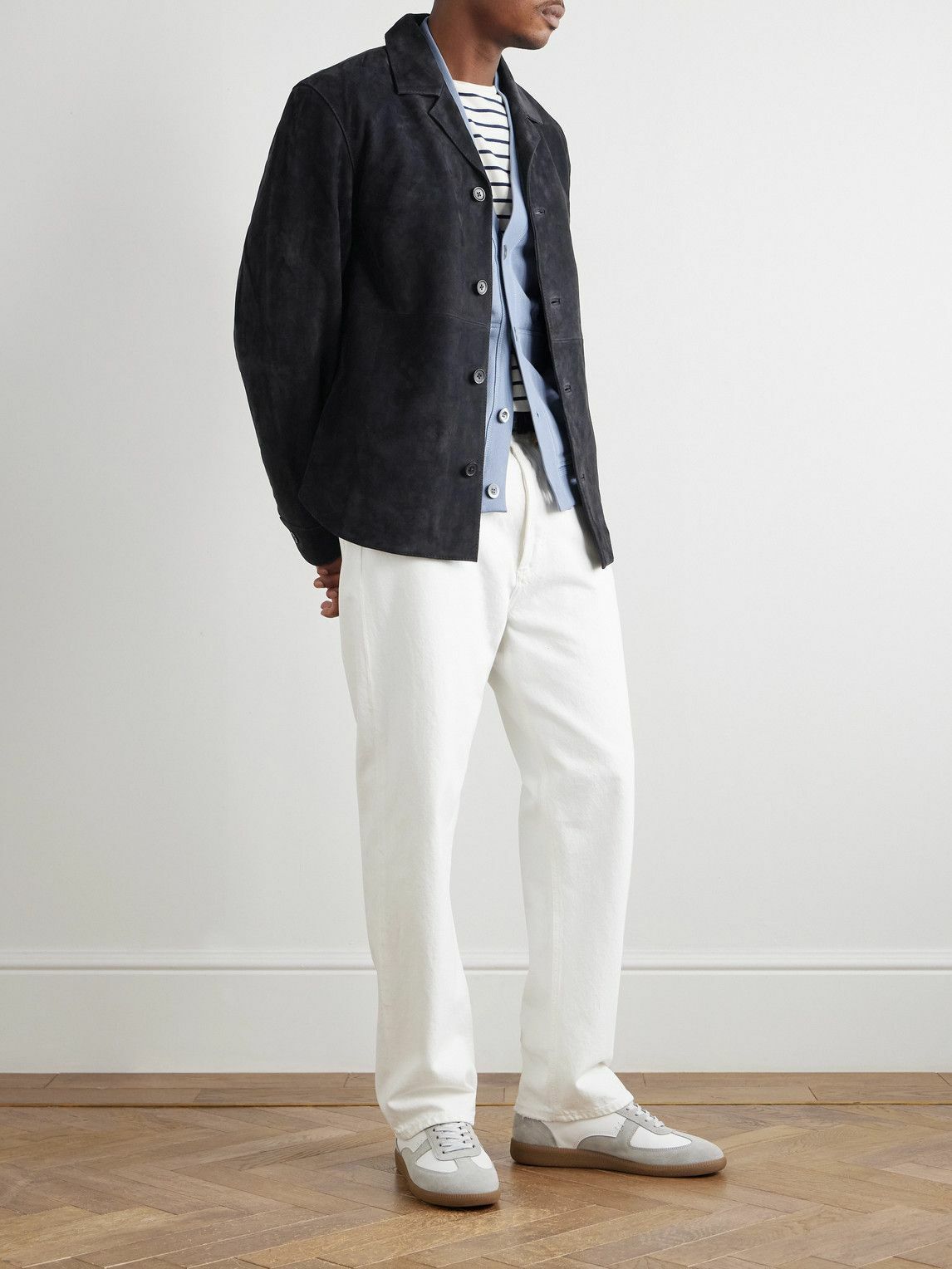 Officine Générale - Julien Camp-Collar Suede Overshirt - Blue