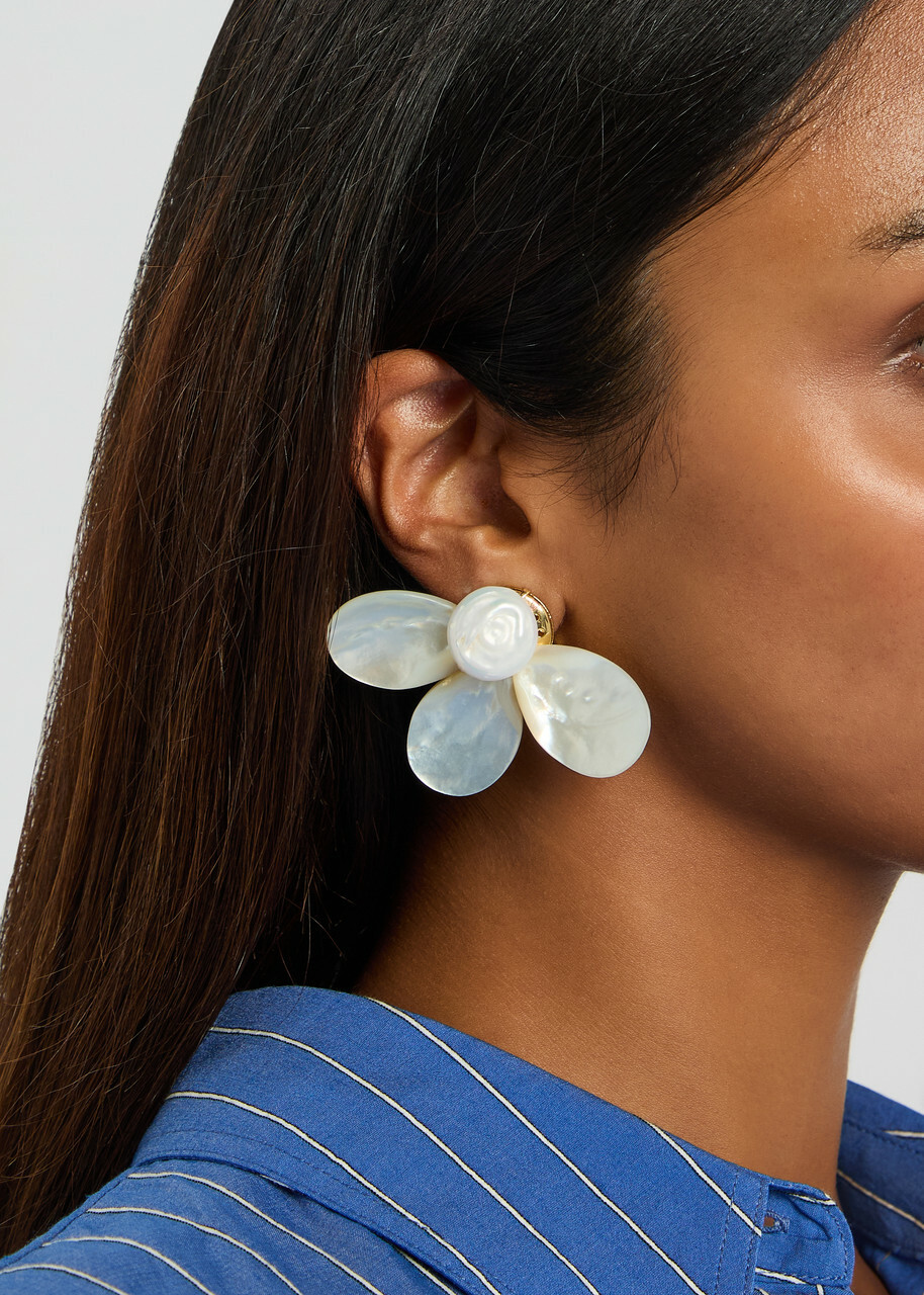 Eliou Fada Shell and Pearl Clip-on Earrings - One Size