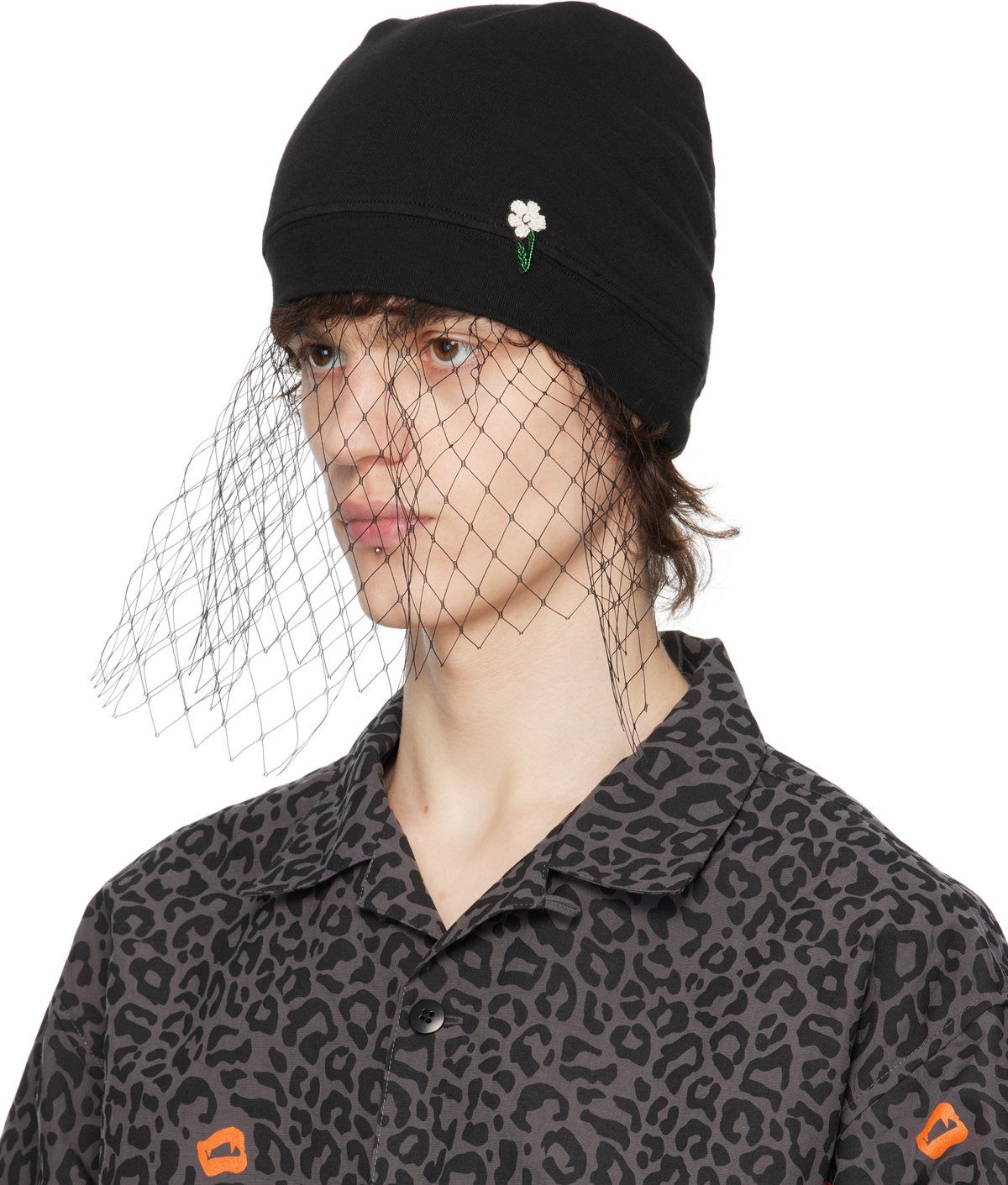 UNDERCOVER Black Beaded Appliqué Beanie