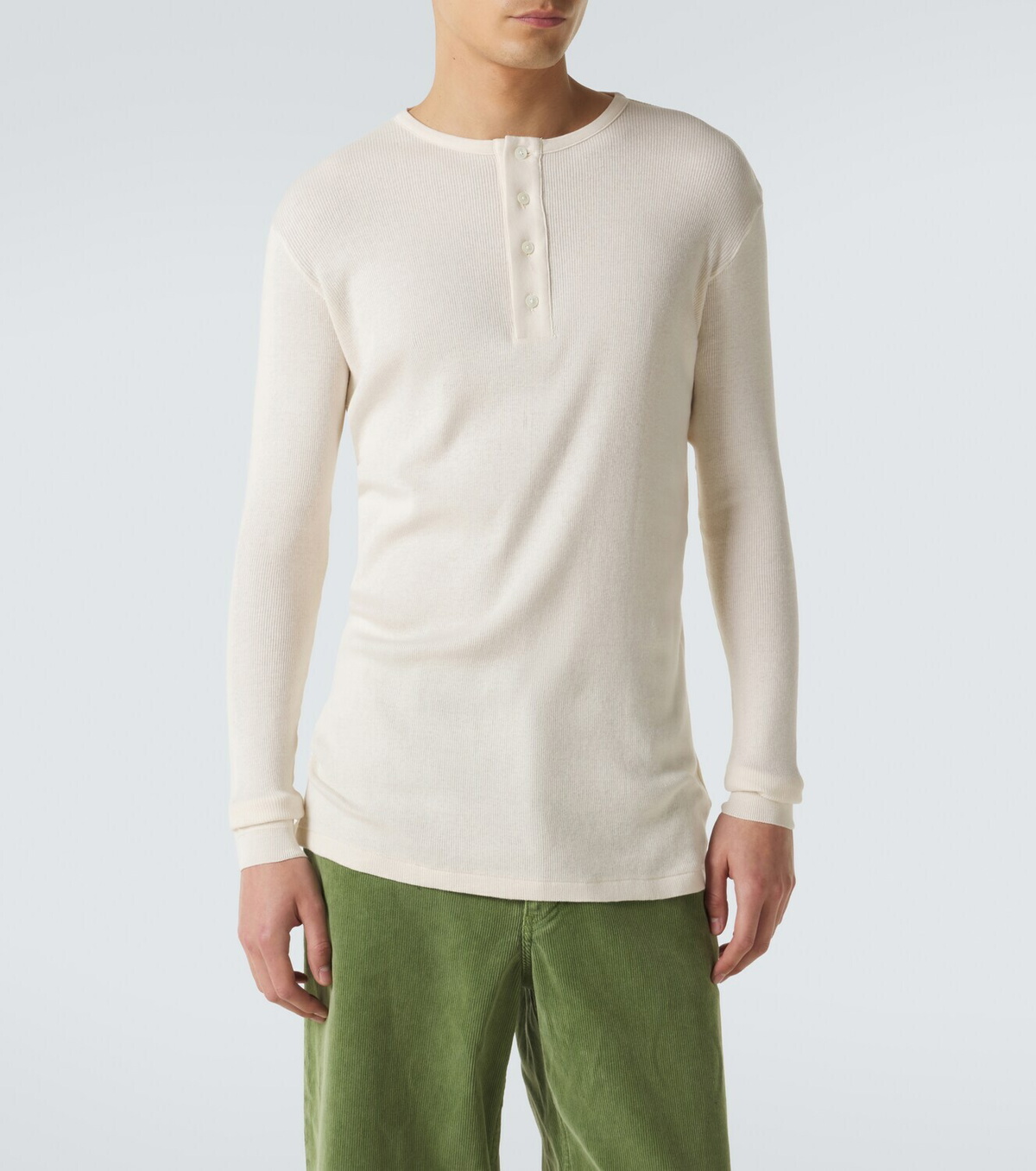 Auralee Ribbed-knit cotton Henley shirt