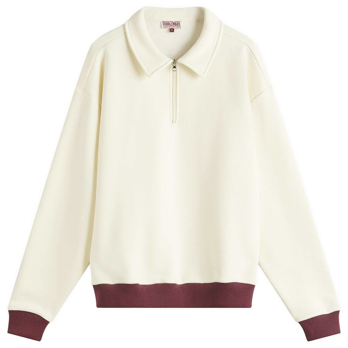 Dubbleware Men's Contrast Quarter Zip Sweatshirt in Ecru/Burgundy