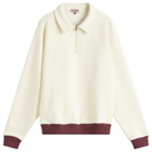 Dubbleware Men's Contrast Quarter Zip Sweatshirt in Ecru/Burgundy