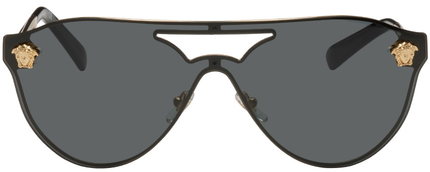 Versace Black & Gold Rounded Aviator Sunglasses Versace display picture 1