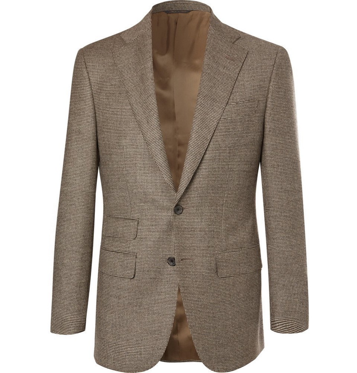 Photo: Thom Sweeney - Grey Slim-Fit Houndstooth Wool and Cashmere-Blend Suit Jacket - Beige