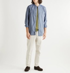 Massimo Alba - Grandad-Collar Embroidered Cotton-Chambray Shirt - Blue