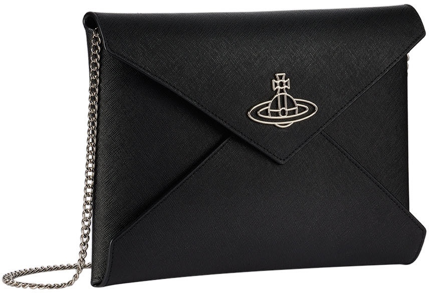 Vivienne Westwood black Saffiano Orb Envelope Clutch Bag