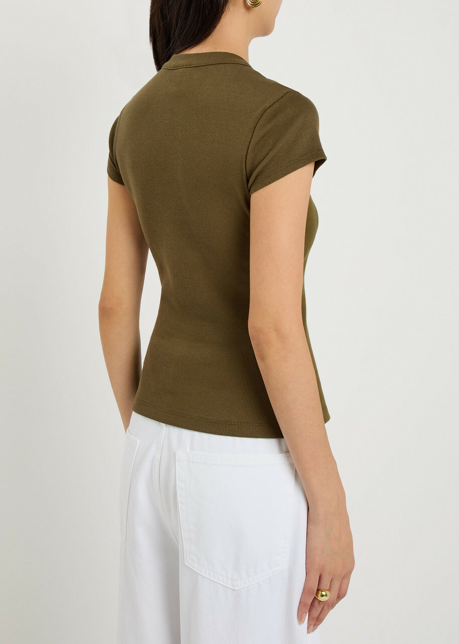 Reformation Raelynn Ribbed Stretch-cotton T-shirt Dark Green
