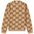 Gucci Men's Jumbo GG Crew Neck Knit in Camel