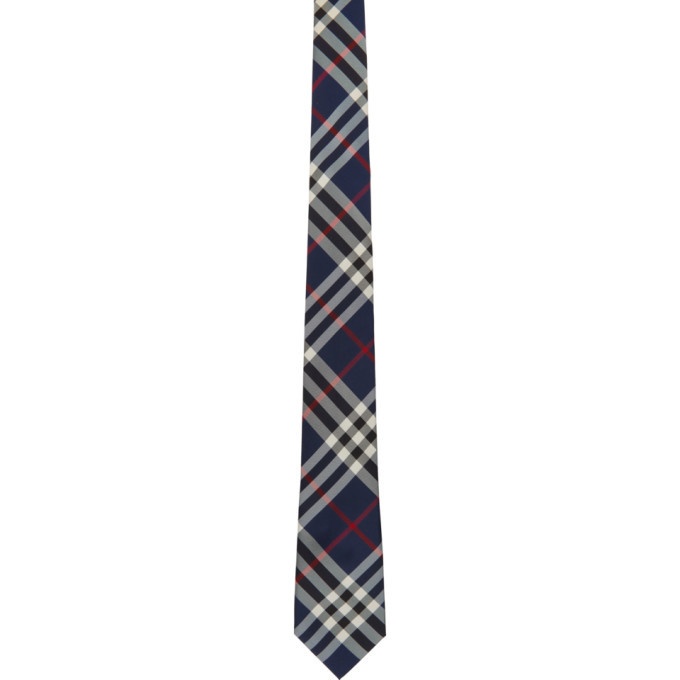 Photo: Burberry Navy Silk Modern Cut Vintage Check Tie