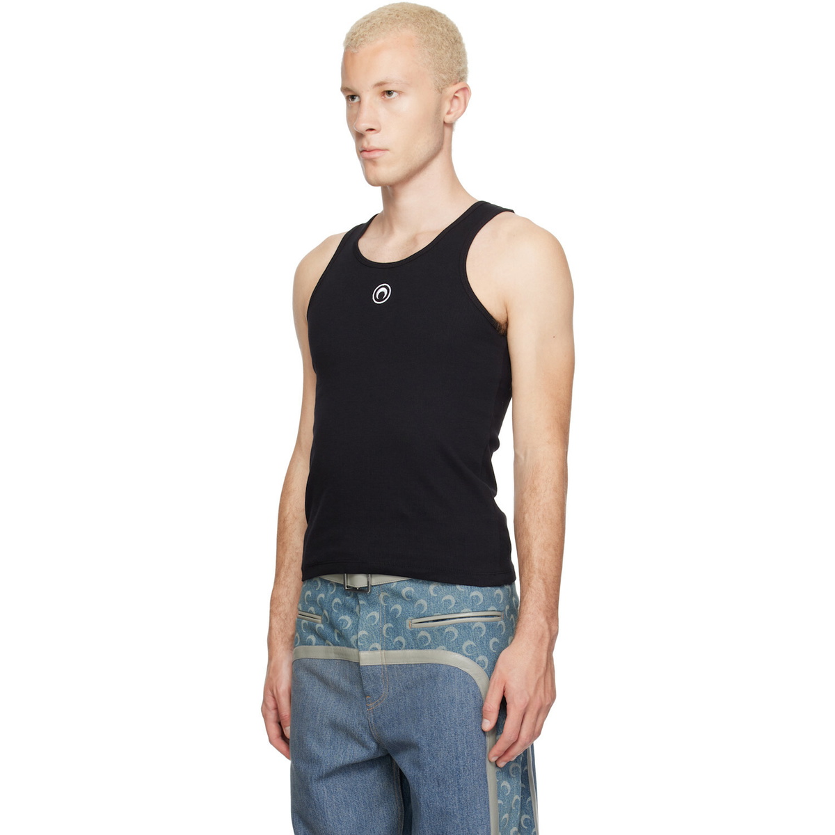 Marine Serre Black Moon Logo Ribbed Jersey Tank Top