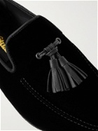 PAUL STUART - Hope Leather and Grosgrain-Trimmed Velvet Tasselled Slippers - Black