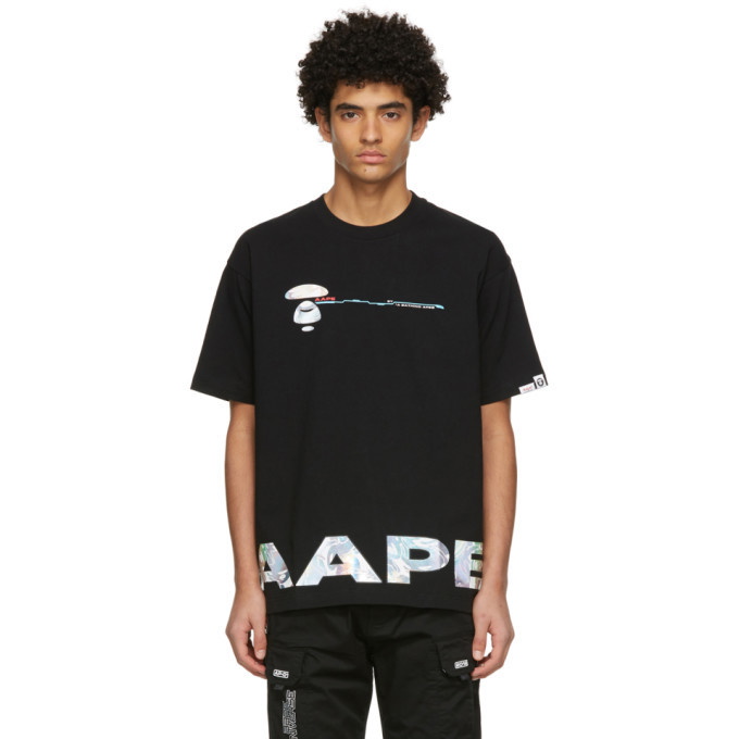 Photo: AAPE by A Bathing Ape Black Iridescent Logo T-Shirt