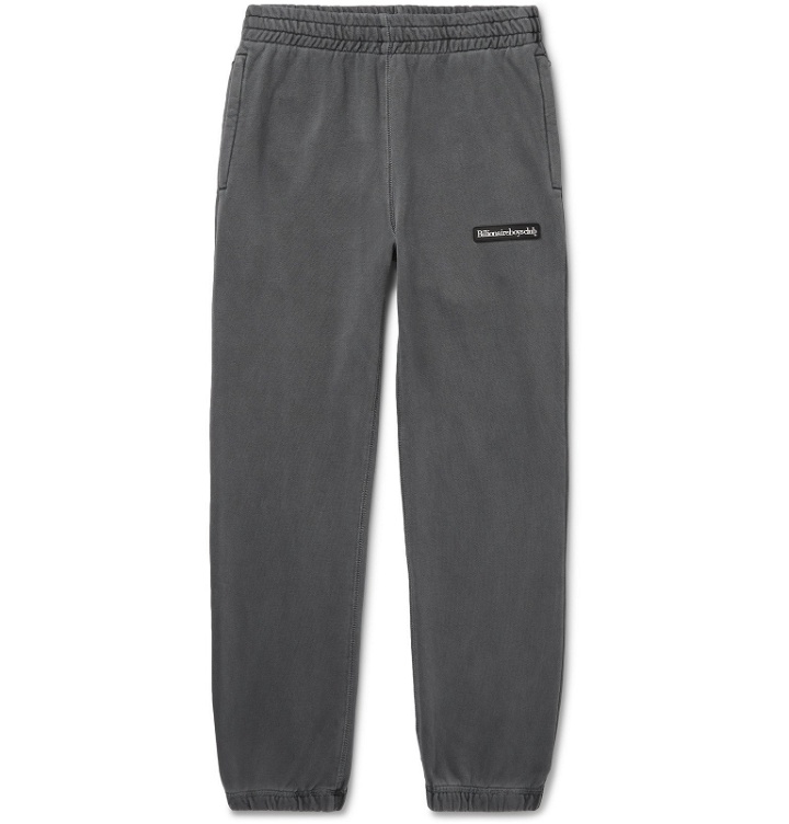 Photo: Billionaire Boys Club - Tapered Overdyed Logo-Appliquéd Loopback Cotton-Jersey Sweatpants - Gray