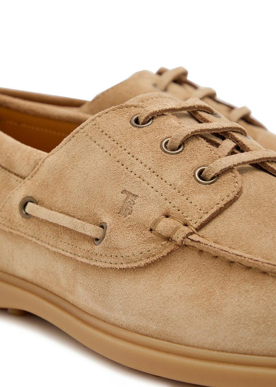 Tods Barca Gomma Suede Boat Shoes Tan