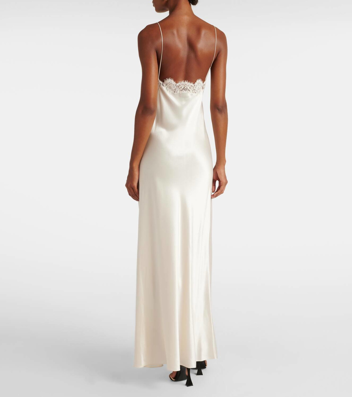 Saint Laurent Lace-trimmed silk satin gown