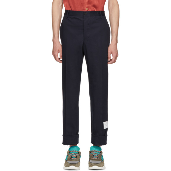 Photo: Thom Browne Navy Twill Unconstructed Chino Trousers