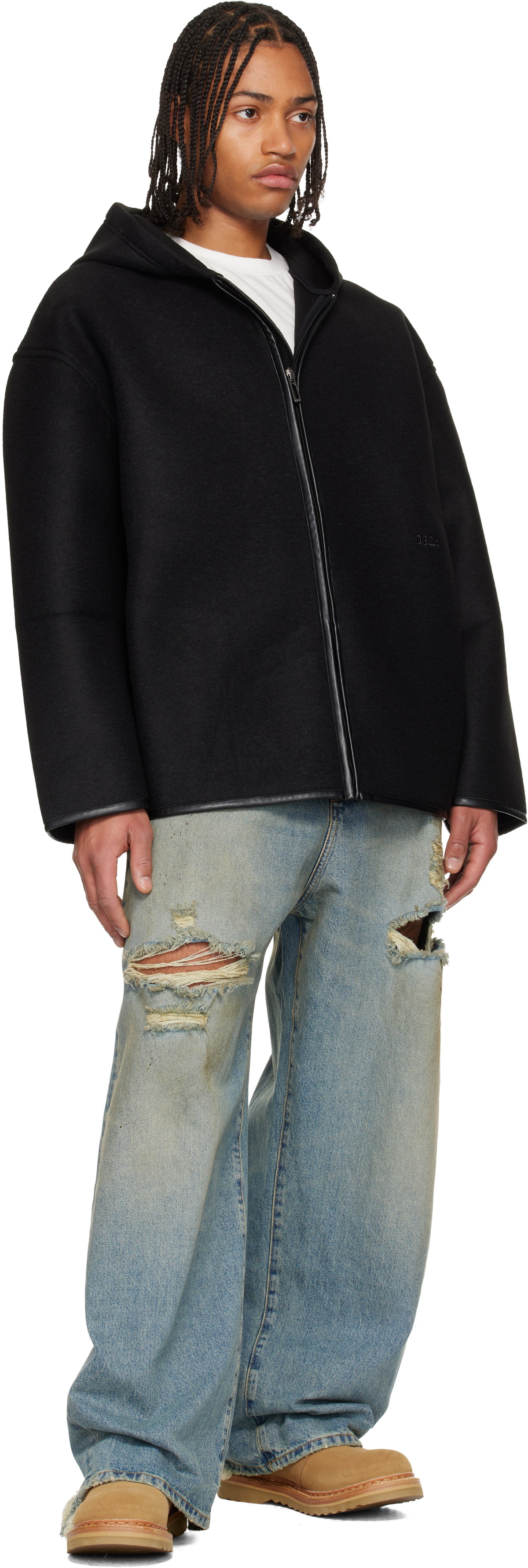 032c Black Neoprene Zip Up Hooded Jacket