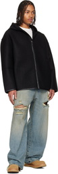 032c Black Neoprene Zip Up Hooded Jacket