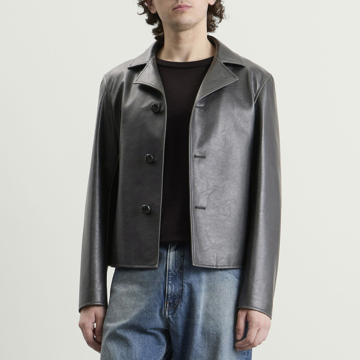 MM6 Maison Margiela Men's Faux Leather Jacket in Black