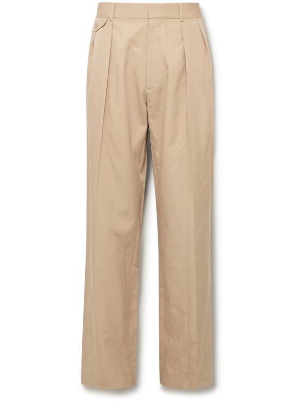 Photo: The Row - Marcello Wide-Leg Pleated Silk and Cotton-Blend Twill Trousers - Neutrals