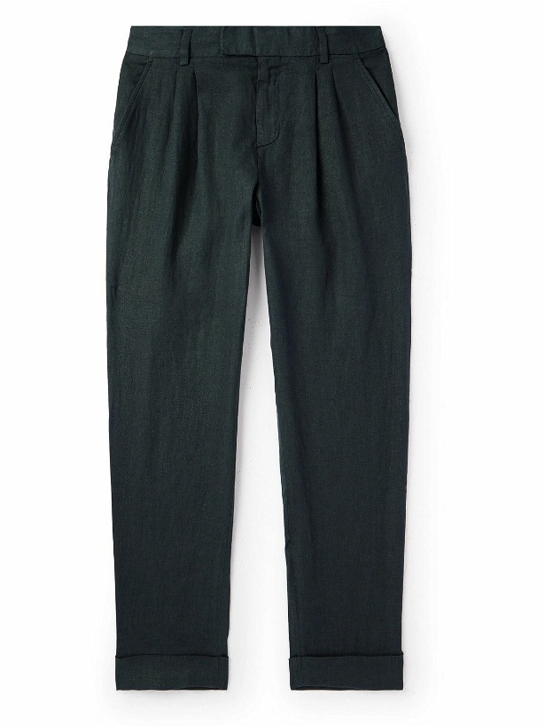 Photo: Mr P. - Tapered Pleated Linen Trousers - Black