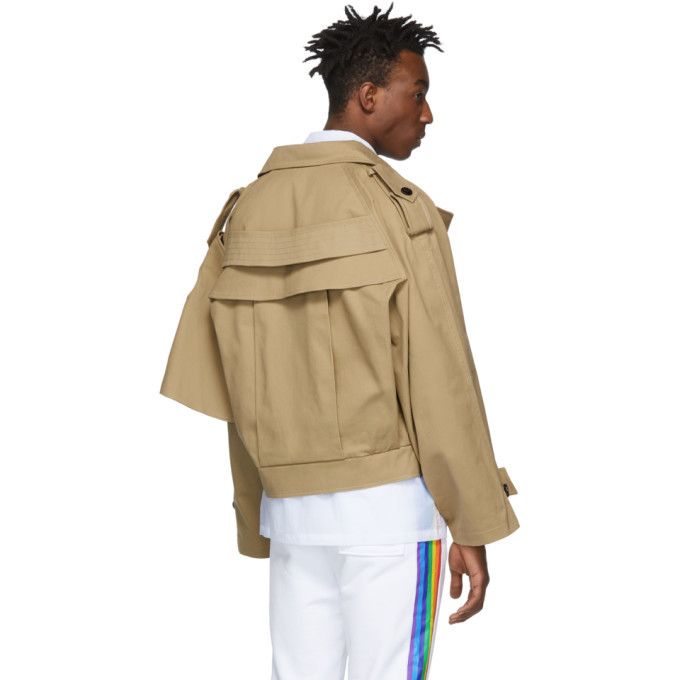 Xander Zhou Beige Cropped Asymmetrical Trench Jacket