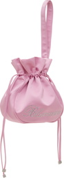 Blumarine Pink Satin Rhinestone Logo Pouch