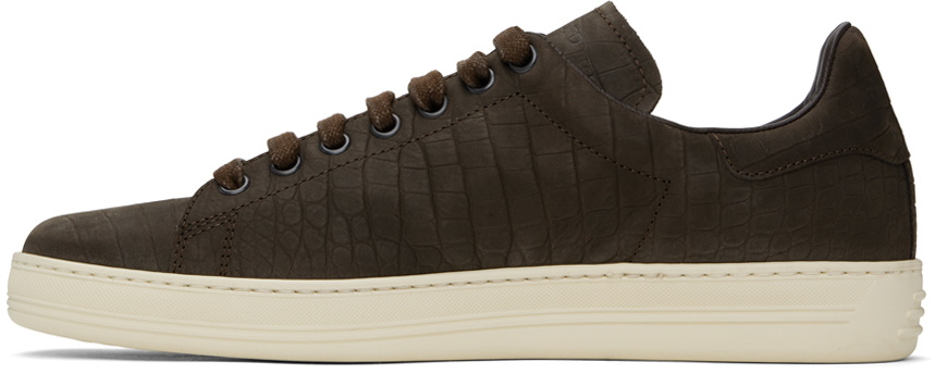 TOM FORD Brown Stamped Croc Nubuck Warwick Sneakers TOM FORD