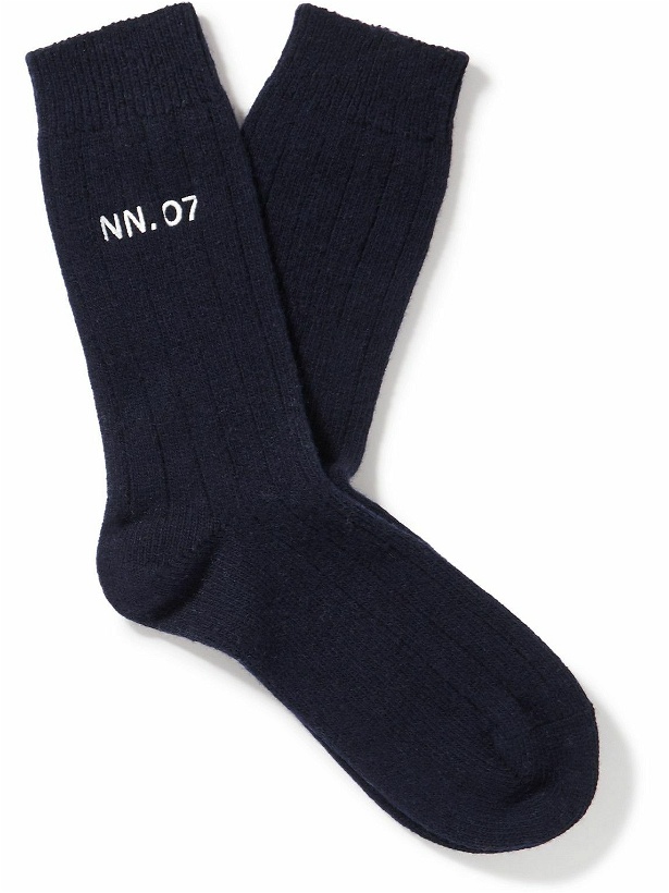 Photo: NN07 - One 9055 Logo-Embroidered Ribbed Wool-Blend Socks