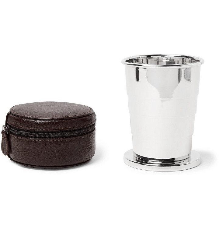 Photo: Lorenzi Milano - Silver-Tone Collapsible Cup with Cross-Grain Leather Case - Silver