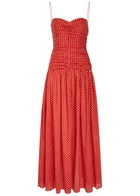 Matteau Polka dot Gathered Cotton-blend Midi Dress Red
