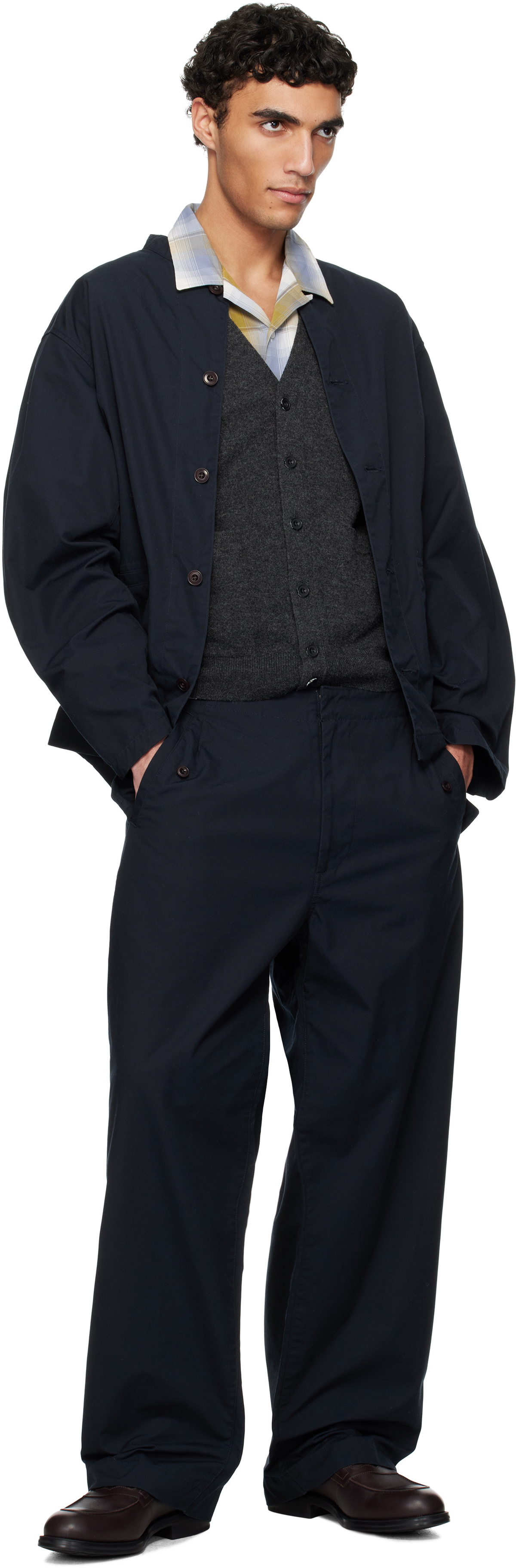 nanamica Navy Side Belt Wide Trousers Nanamica