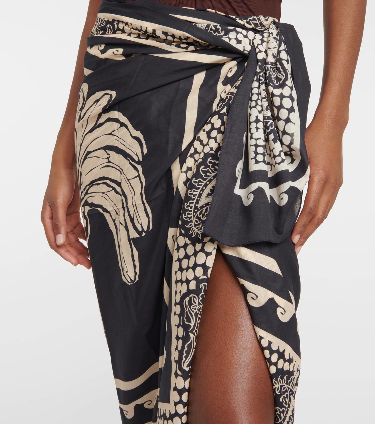 【Johanna Ortiz】プリントコットンビーチ cover-up Printed cotton beach cover-up in black - Johanna Ortiz