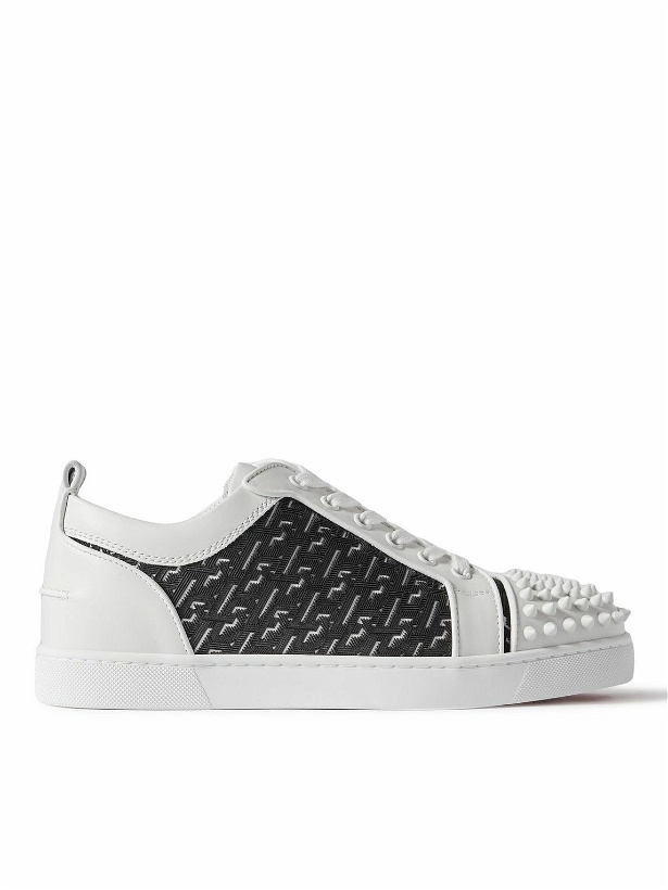 Photo: Christian Louboutin - Louis Junior Spikes Rubber-Trimmed Mesh and Suede Sneakers - White