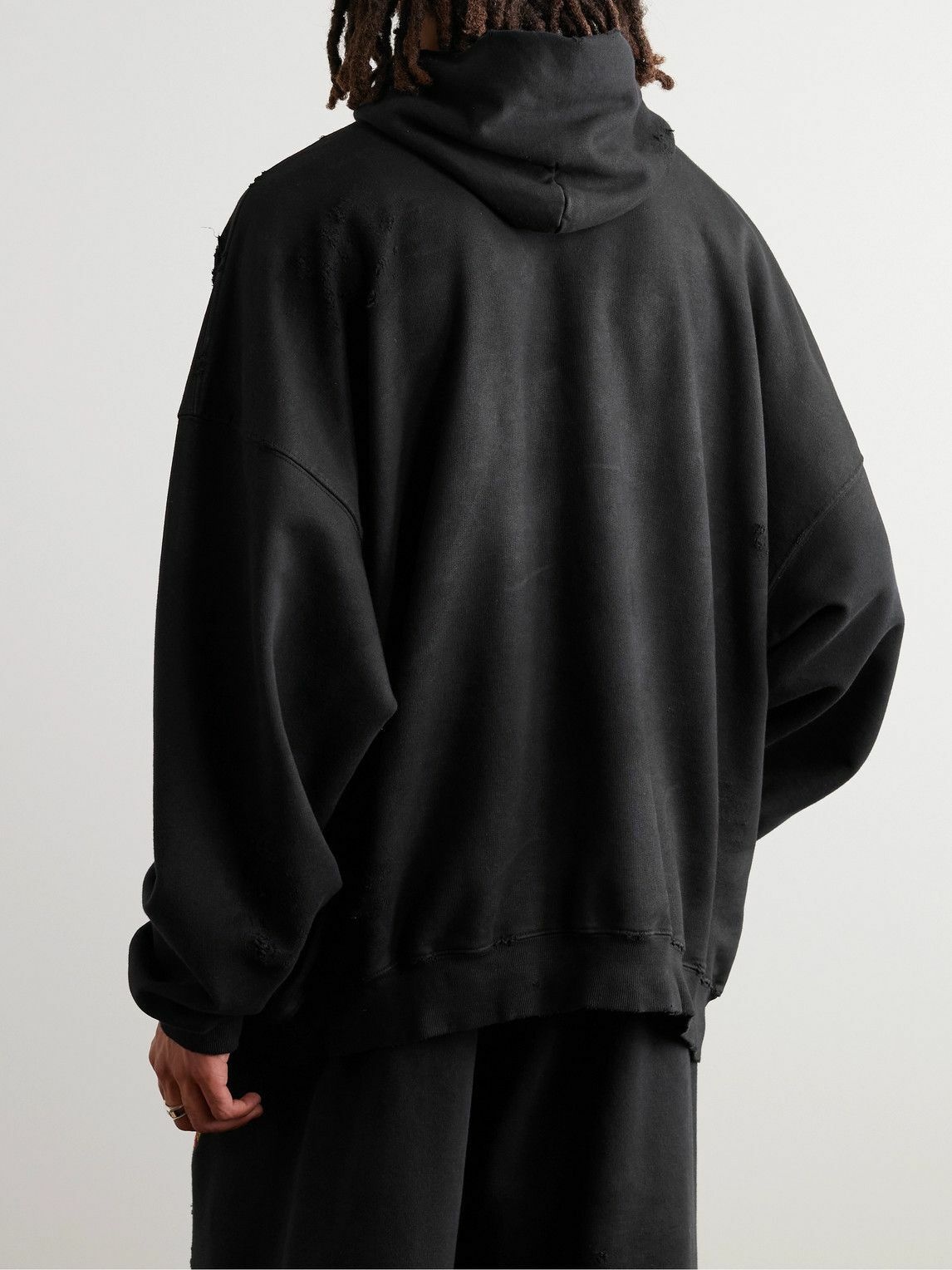 Balenciaga - Oversized Distressed Logo-Appliquéd Cotton-Jersey Hoodie ...