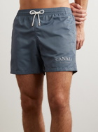 Canali - Straight-Leg Mid-Length Logo-Print Swim Shorts - Blue