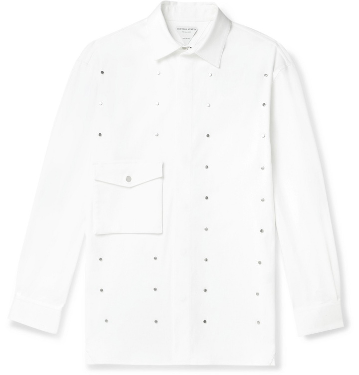 Photo: Bottega Veneta - Oversized Embellished Stretch-Cotton Oxford Shirt - White