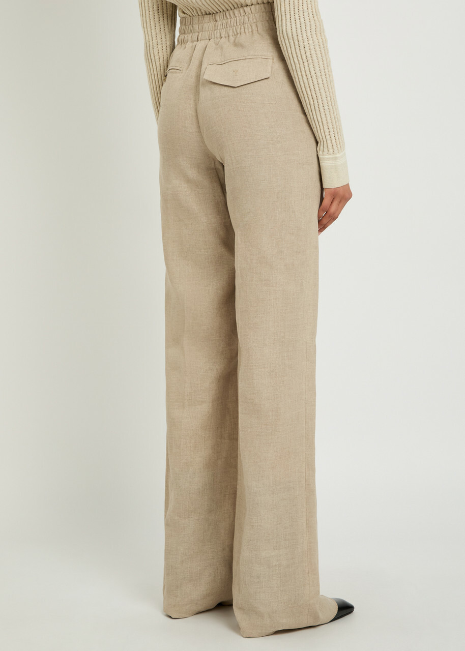 Tods Straight-leg Linen Trousers Beige