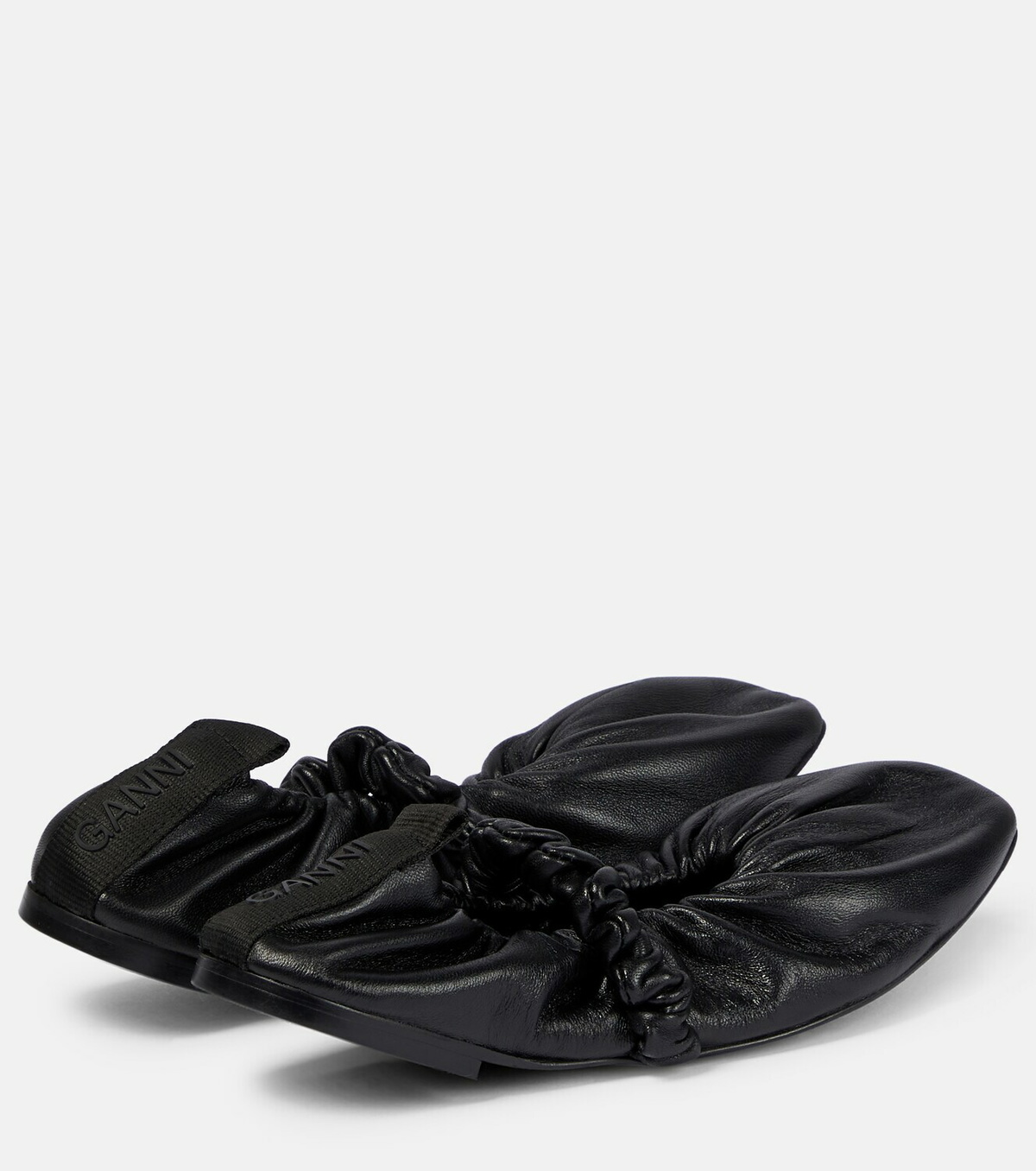 Ganni - Scrunchie leather ballet flats GANNI