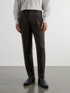 Slowear - Tapered Pleated Wool-Blend Flannel Trousers - Brown