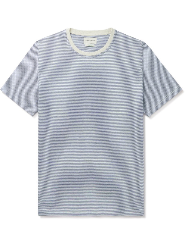Photo: OLIVER SPENCER - Conduit Striped Organic Cotton-Jersey T-Shirt - Blue