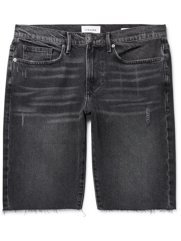 Photo: FRAME - L'Homme Slim-Fit Distressed Denim Shorts - Black - 30