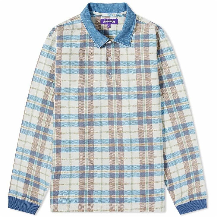 Photo: Fucking Awesome Men's Plaid Rugby Shirt in White/Blue