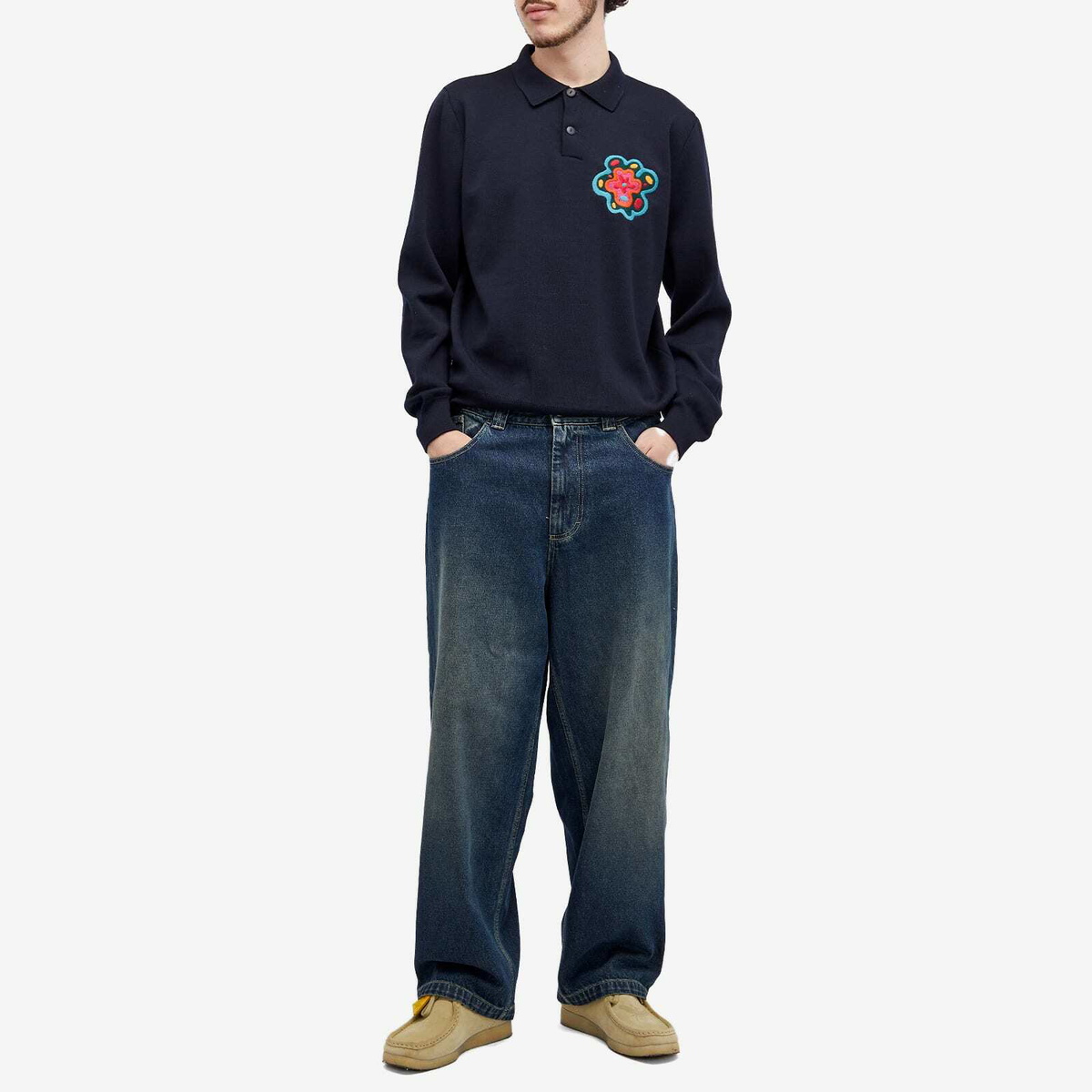 By Parra Men's Flower Blob Knitted Polo Shirt in Midnight Blue