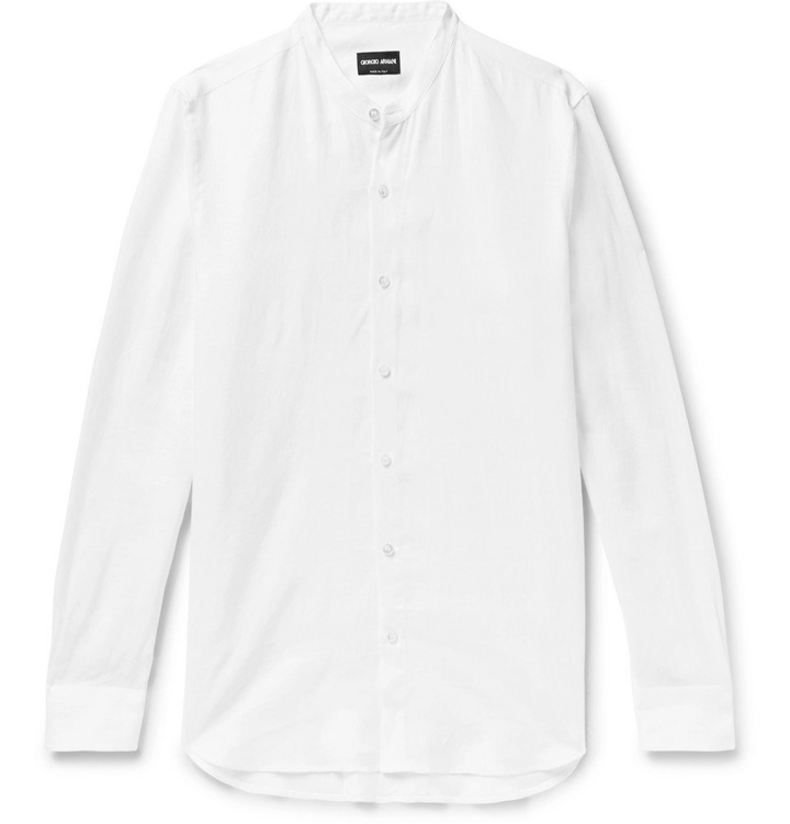 Photo: Giorgio Armani - Grandad-Collar Linen Shirt - Men - White