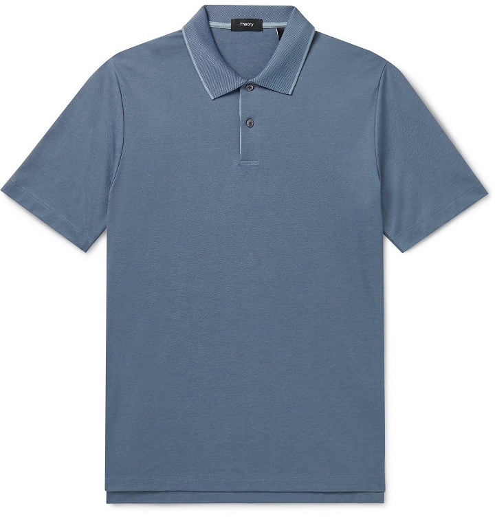 Photo: Theory - Slim-Fit Contrast-Tipped Pima Cotton-Blend Polo Shirt - Blue