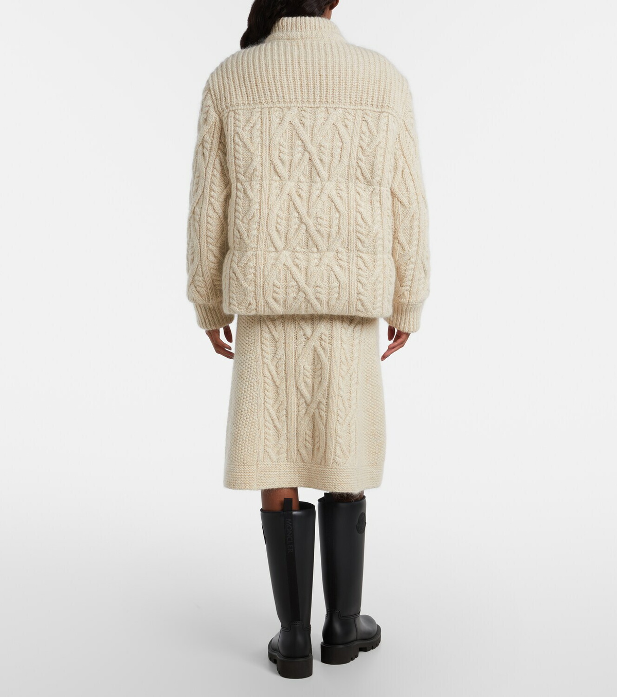 Moncler Grenoble Cable-knit wool and mohair midi skirt