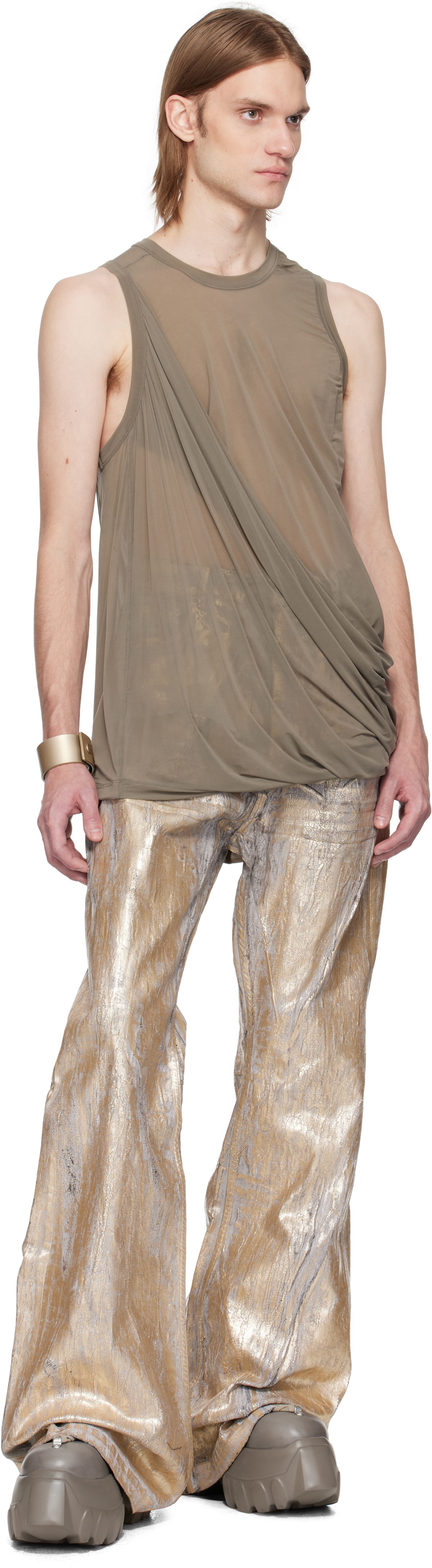 Rick Owens Gold Hollywood Bolan Bootcut Jeans Rick Owens