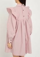 Ganni Striped Cotton-poplin Mini Shirt Dress Light Pink